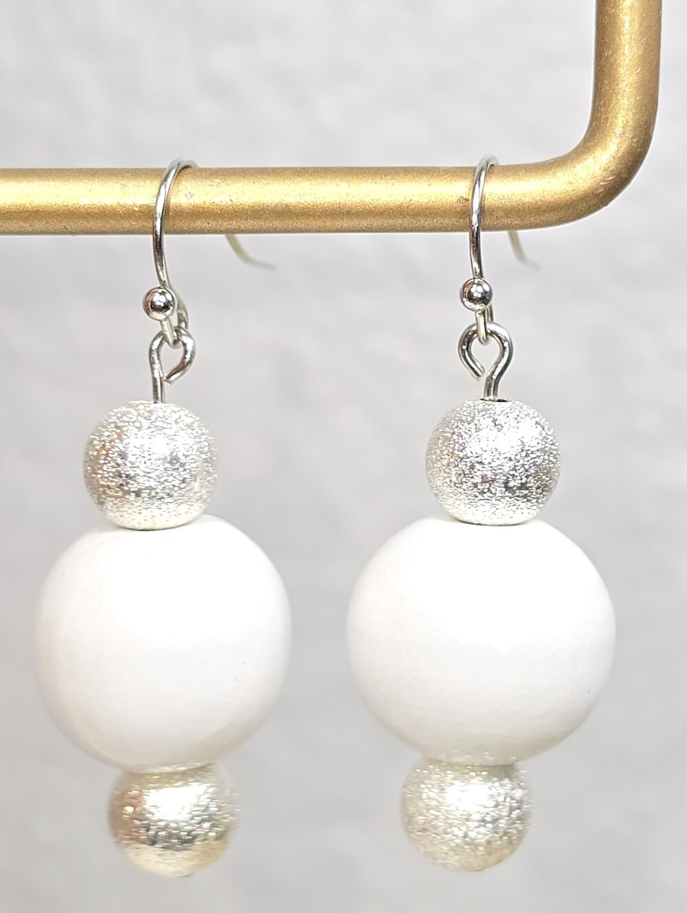 Handmade White Wood Drop Dangling Bohemian Artistic Classic Minimalist Earrings